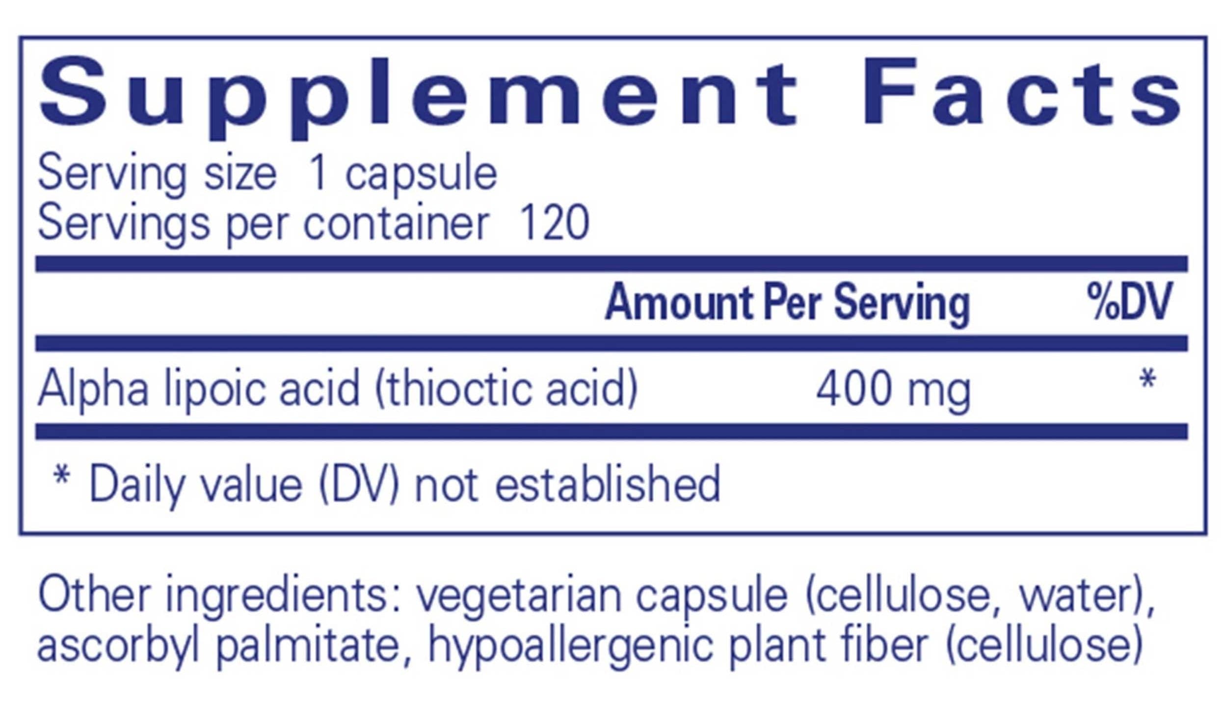 Pure Encapsulations Alpha Lipoic Acid 400mg Ingredients