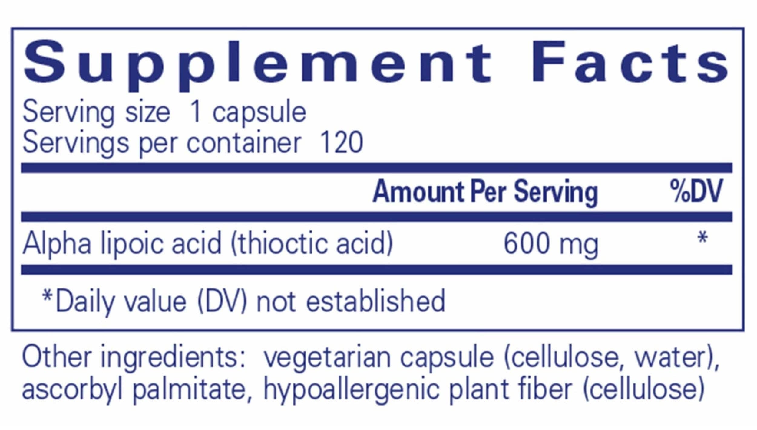Pure Encapsulations Alpha Lipoic Acid 600mg Ingredients