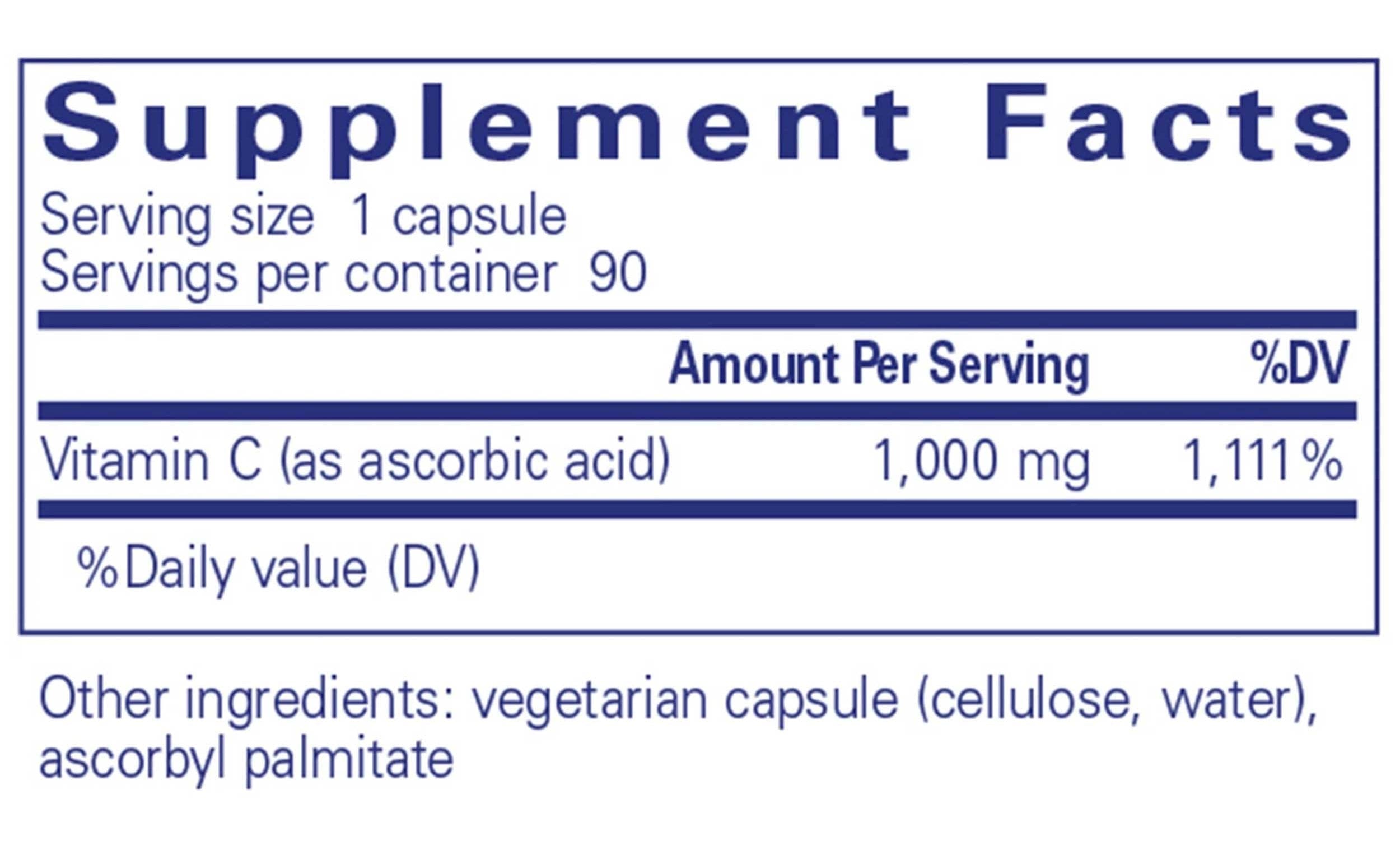 Pure Encapsulations Ascorbic Acid Capsules Ingredients