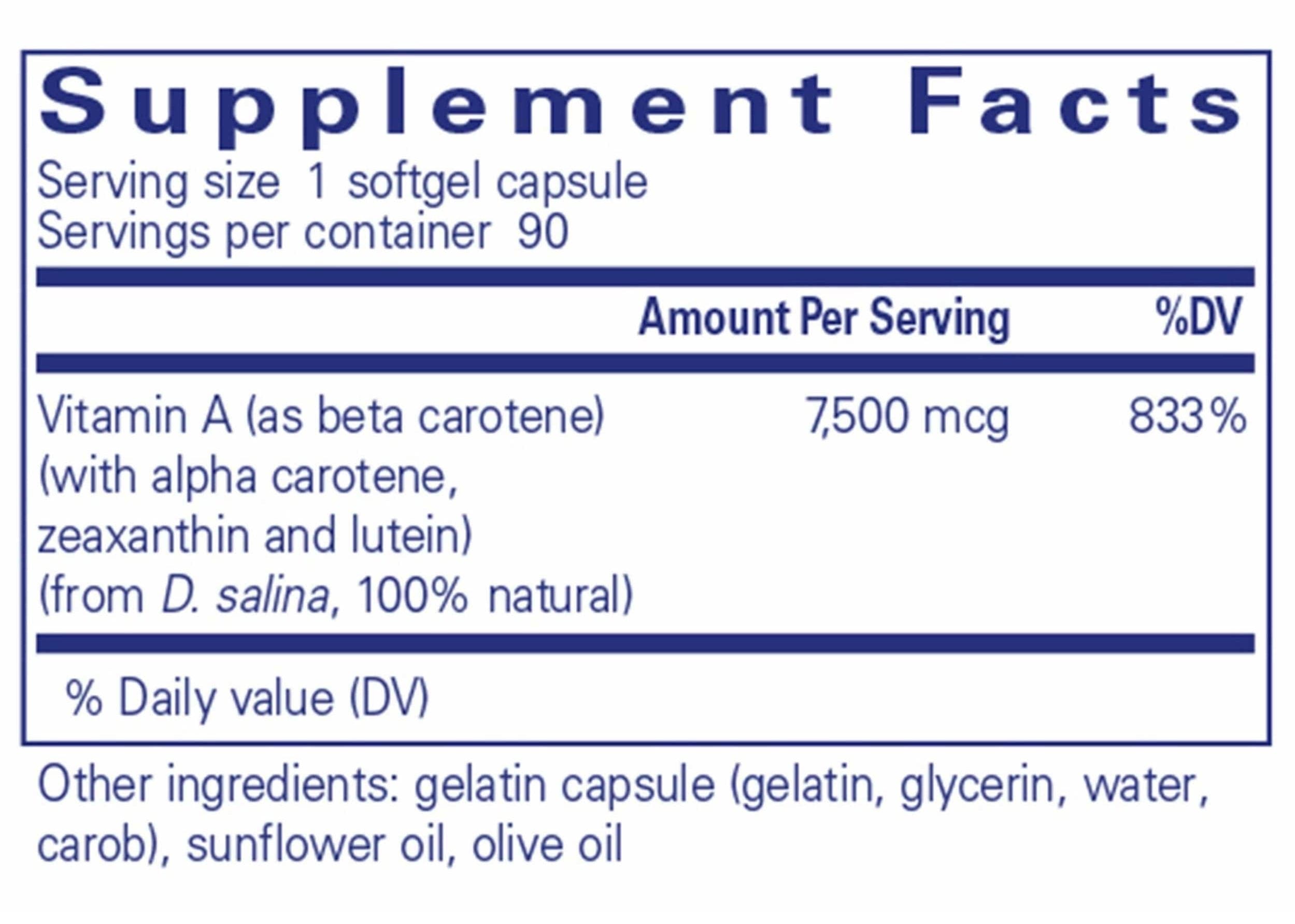 Pure Encapsulations Beta Carotene Ingredients