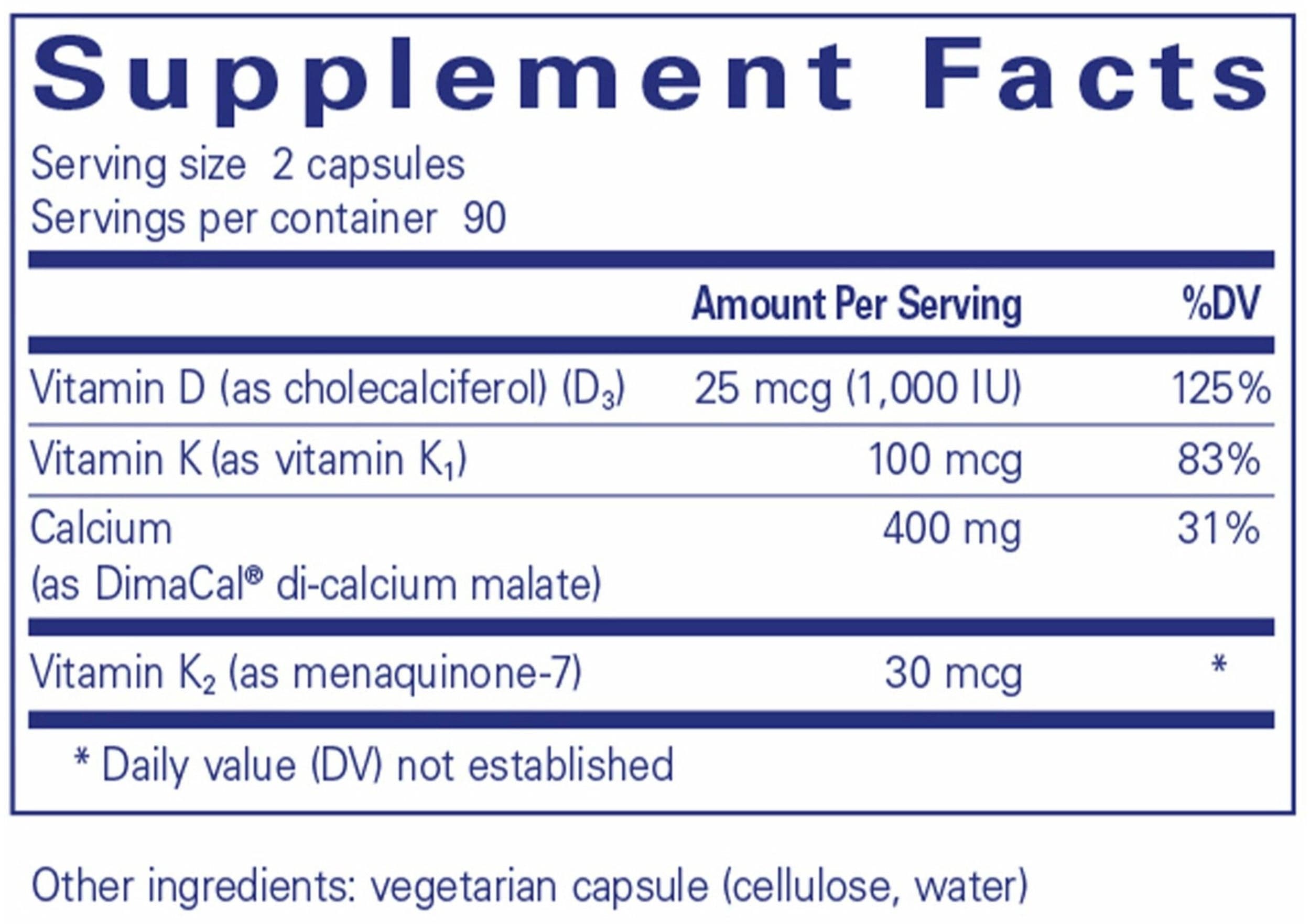Pure Encapsulations Calcium K/D Ingredients 