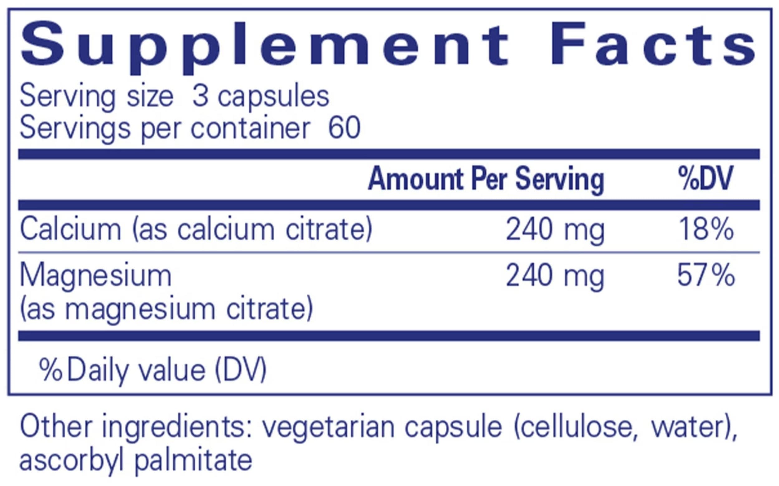 Pure Encapsulations Calcium Magnesium (Citrate) Ingredients 