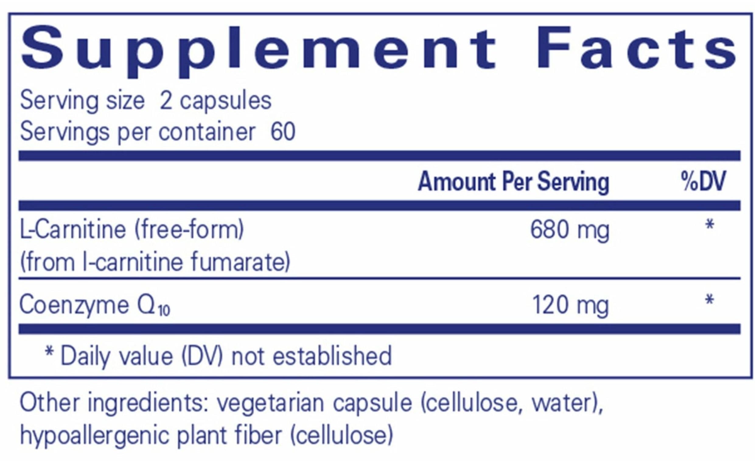 Pure Encapsulations CoQ10 l-Carnitine fumarate Ingredients