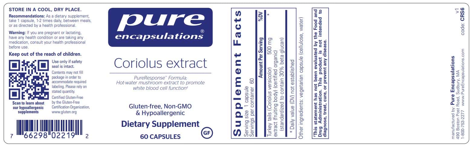 Pure Encapsulations Coriolus Extract Label