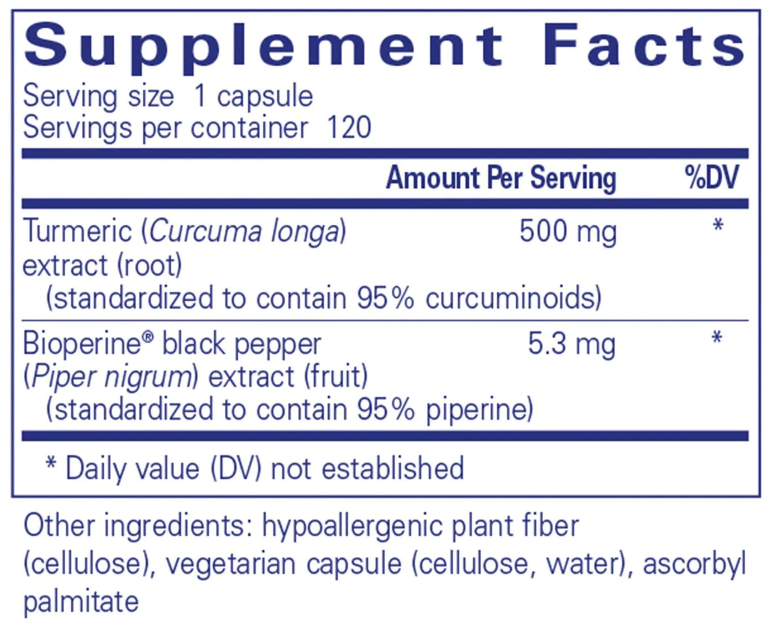 Pure Encapsulations Curcumin 500 with Bioperine Ingredients 