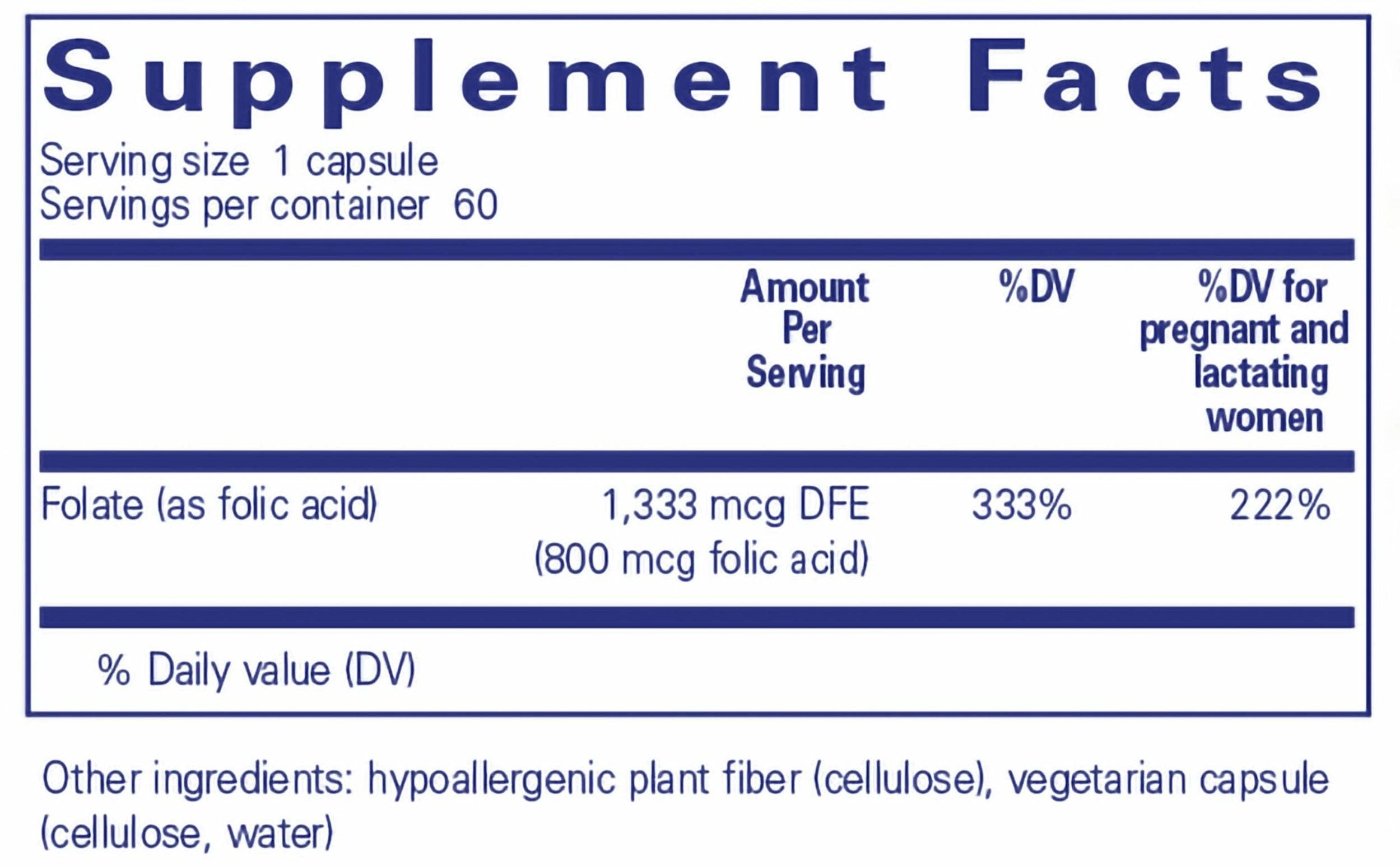 Pure Encapsulations Folic Acid Ingredients