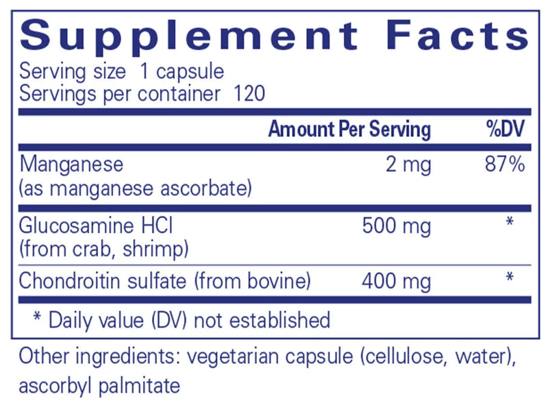 Pure Encapsulations Glucosamine Chondroitin with Manganese  Ingredients 
