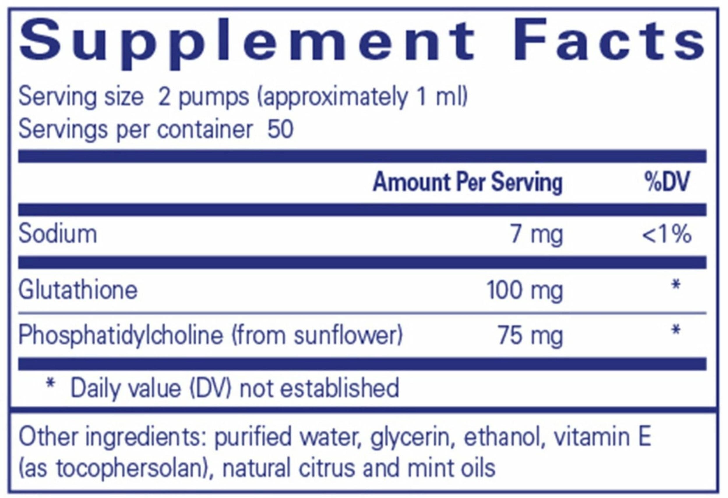 Pure Encapsulations Liposomal Glutathione Liquid Ingredients 
