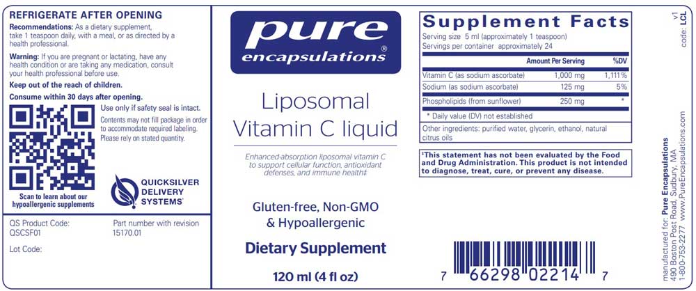 Pure Encapsulations Liposomal Vitamin C liquid Label
