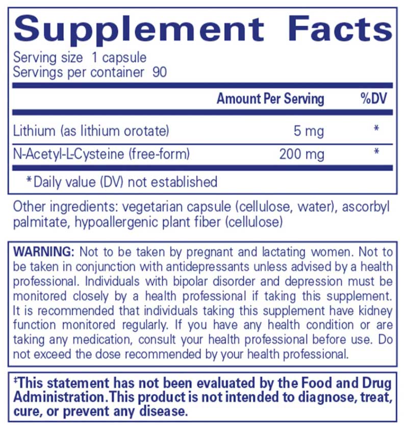 Pure Encapsulations Lithium (Orotate) 5 mg Ingredients