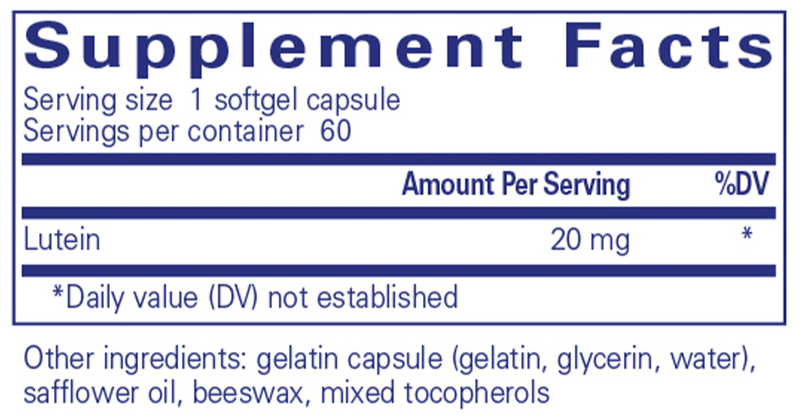 Pure Encapsulations Lutein 20 mg Ingredients 