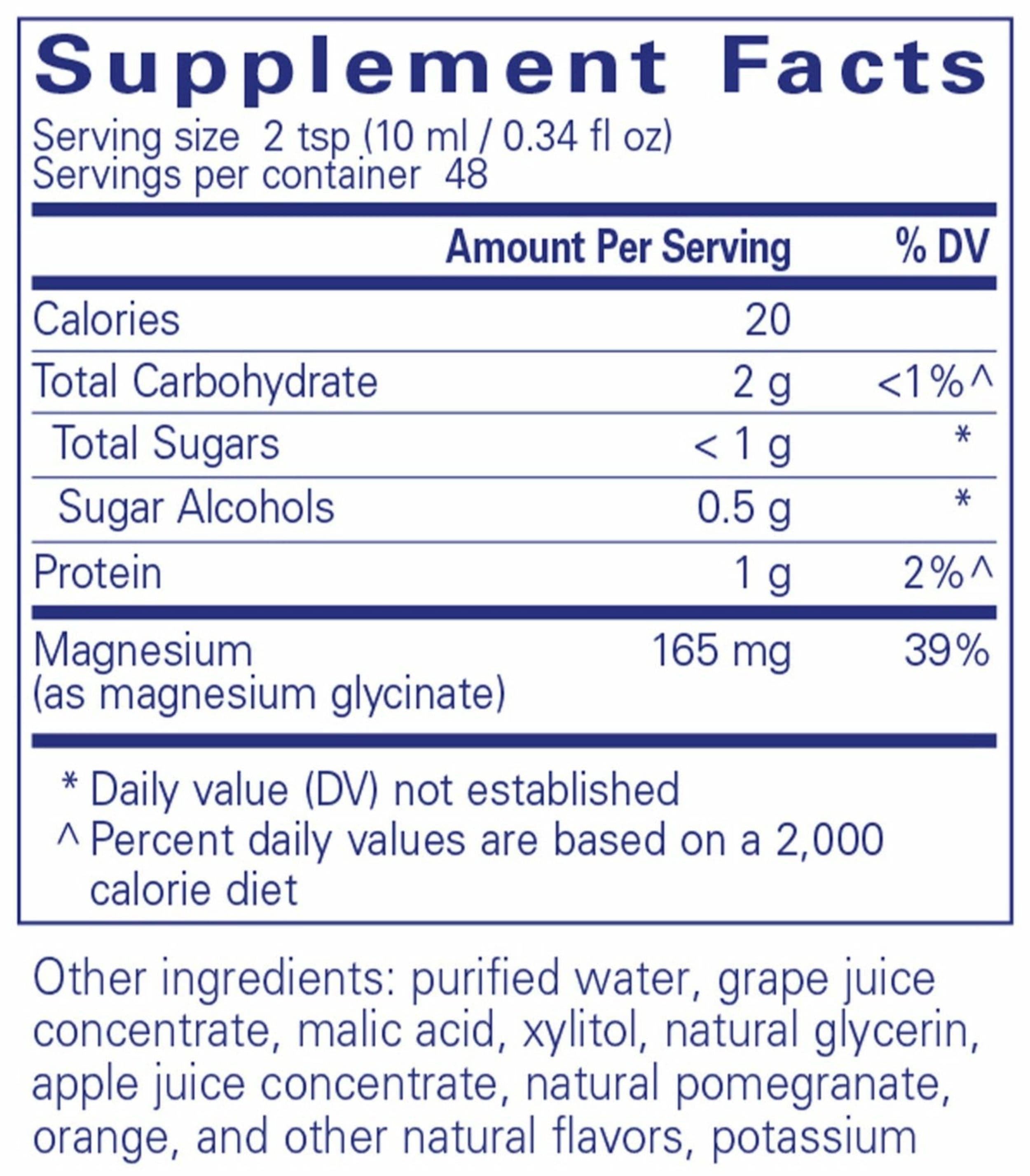 Pure Encapsulations Magnesium Glycinate liquid Ingredients 