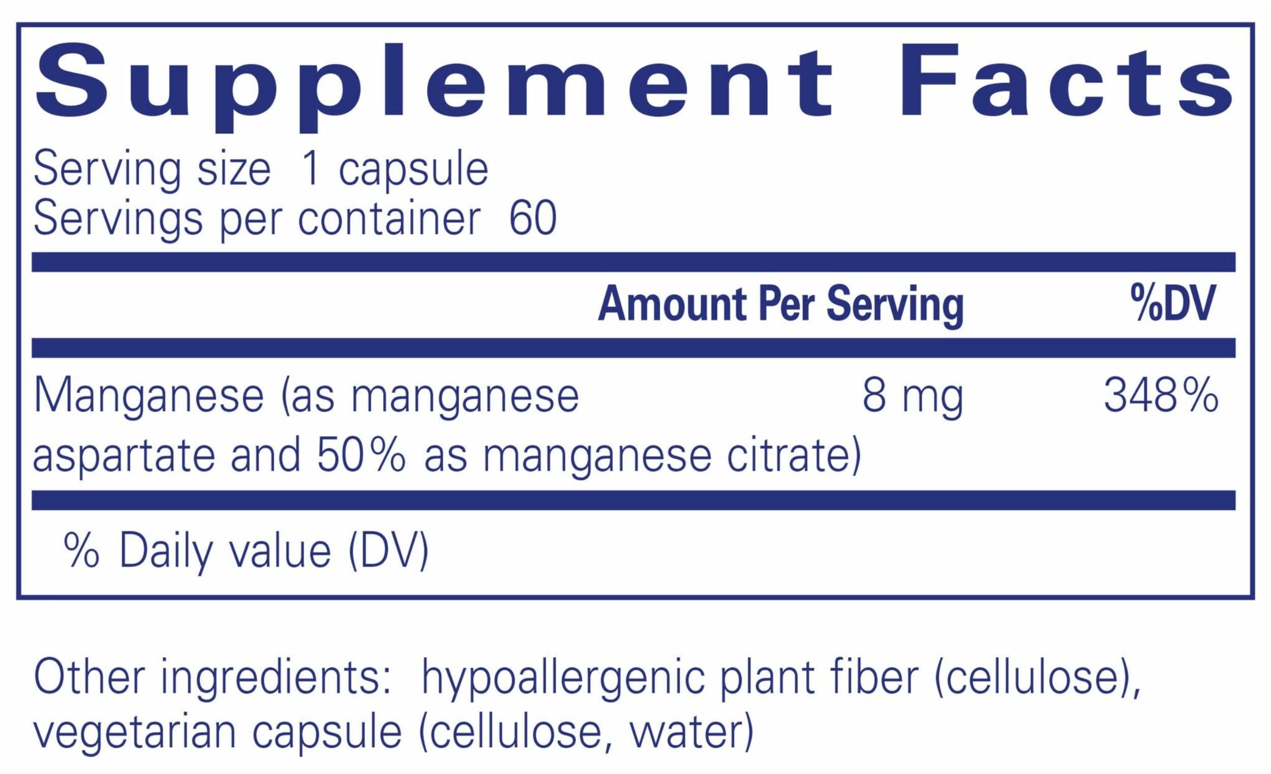 Pure Encapsulations Manganese (aspartate/citrate) Ingredients 