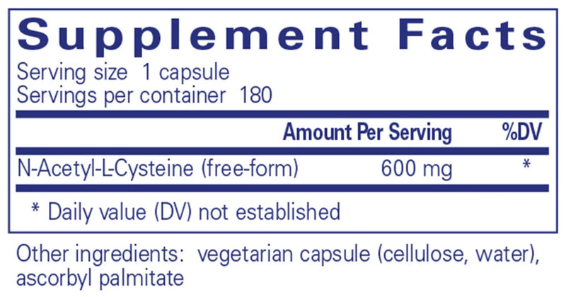 Pure Encapsulations NAC 600mg Ingredients 