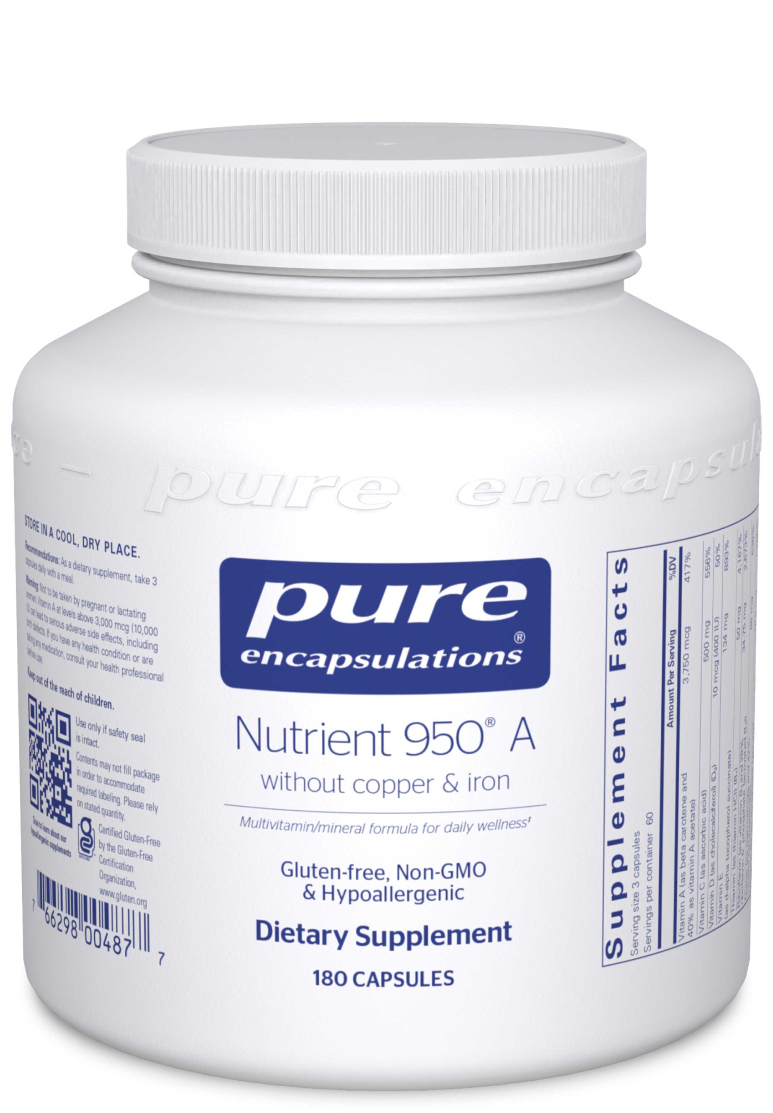 Pure Encapsulations Nutrient 950 A without copper & iron