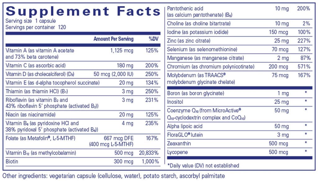 Pure Encapsulations O.N.E. Multivitamin Ingredients