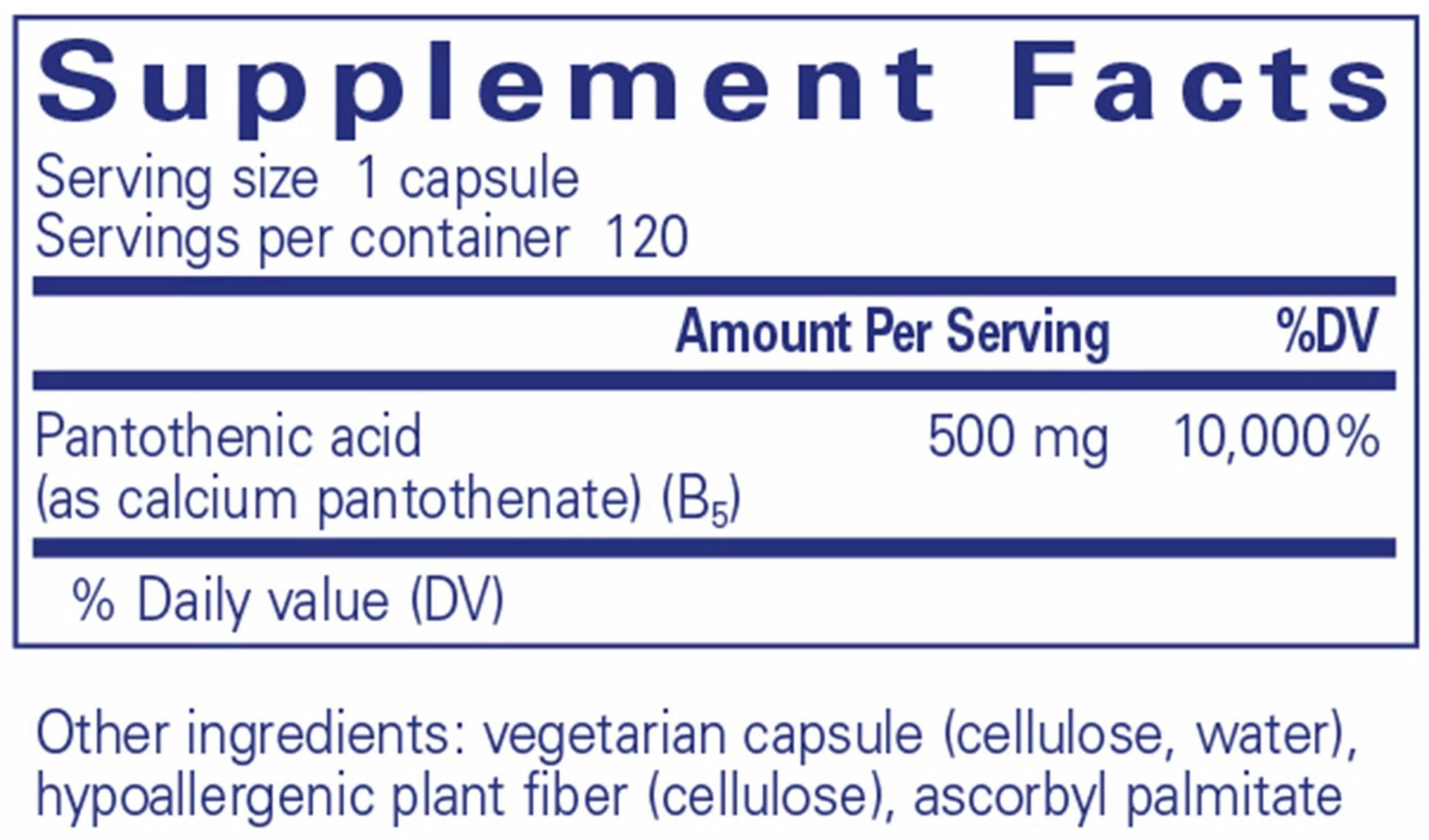 Pure Encapsulations Pantothenic Acid Ingredients