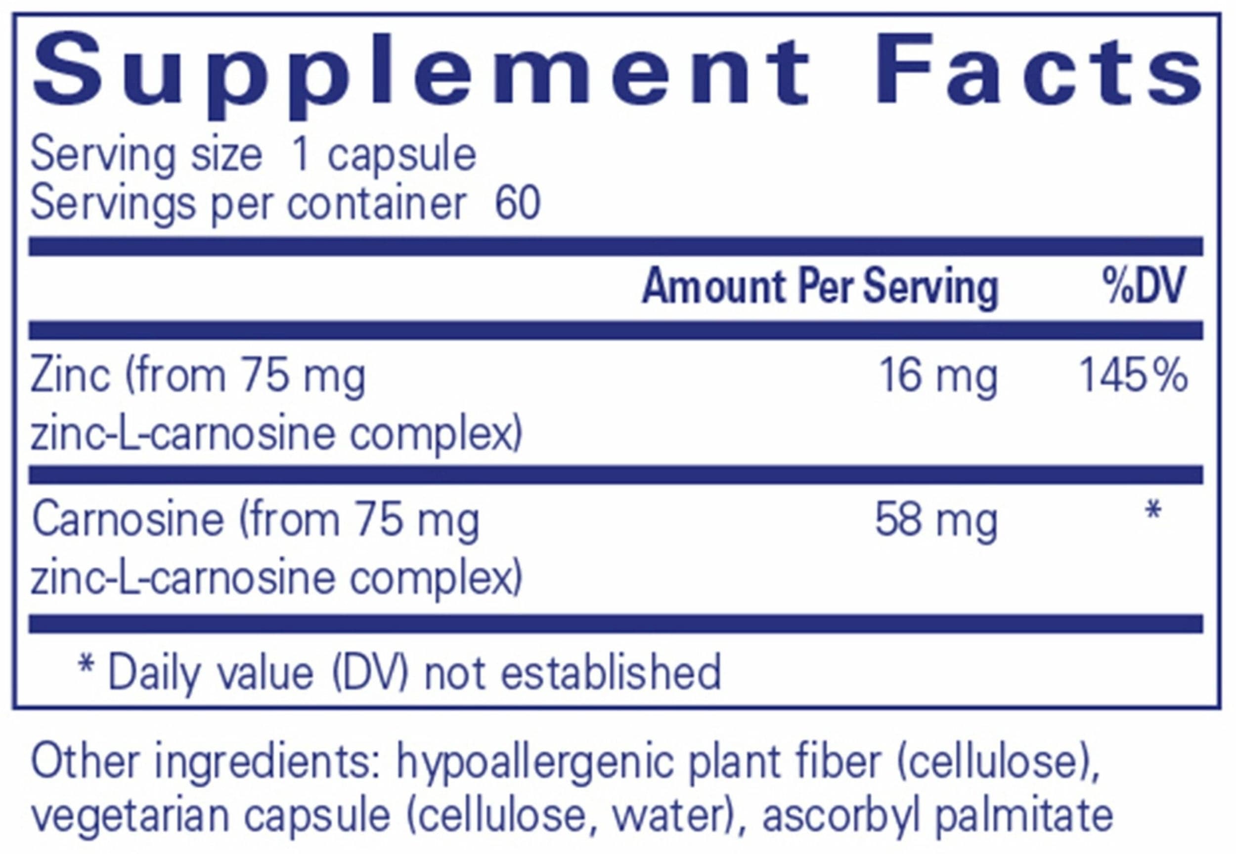 Pure Encapsulations Peptic-Care (Zinc-L-Carnosine) Ingredients 