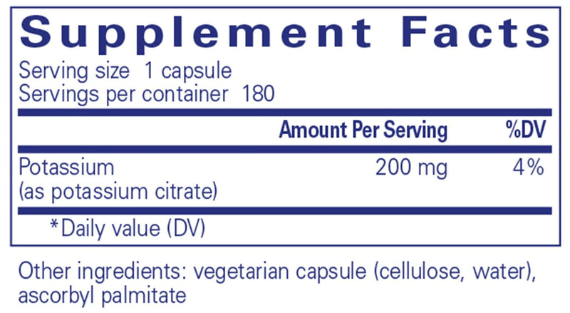 Pure Encapsulations Potassium (Citrate) Ingredients 