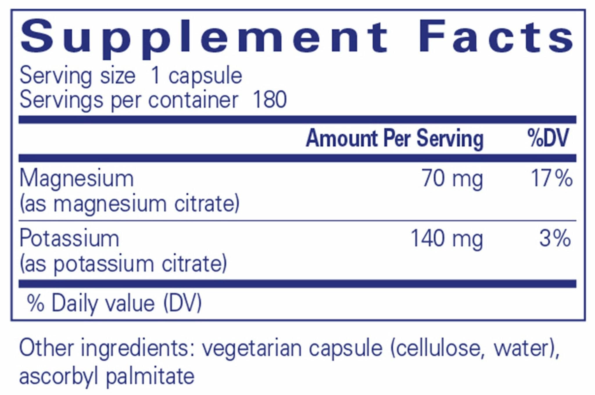 Pure Encapsulations Potassium Magnesium (Citrate) Ingredients 
