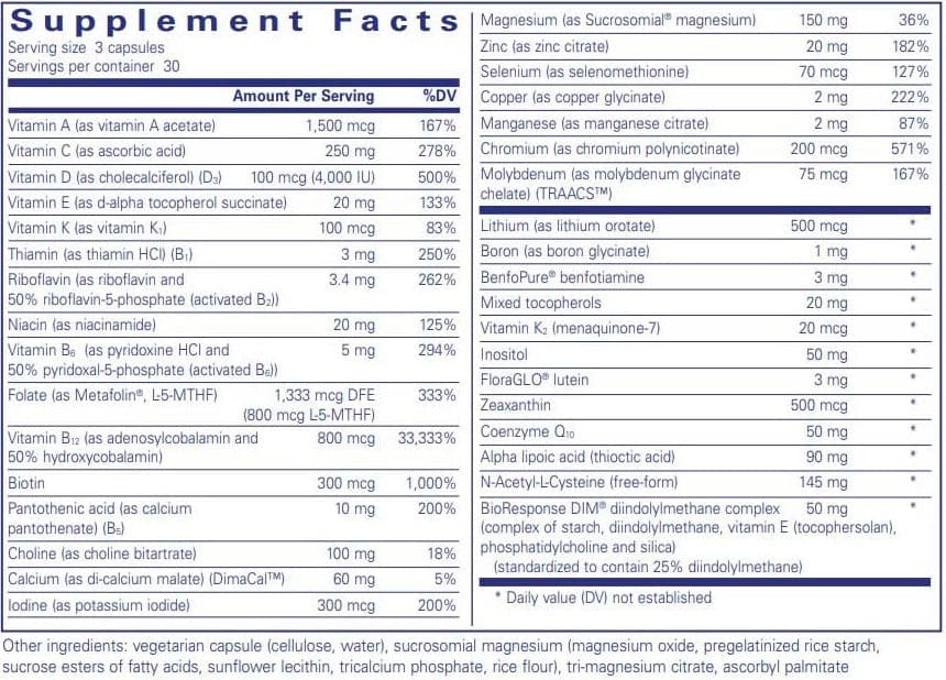 Pure Encapsulations PureGenomics® UltraMultivitamin Ingredients