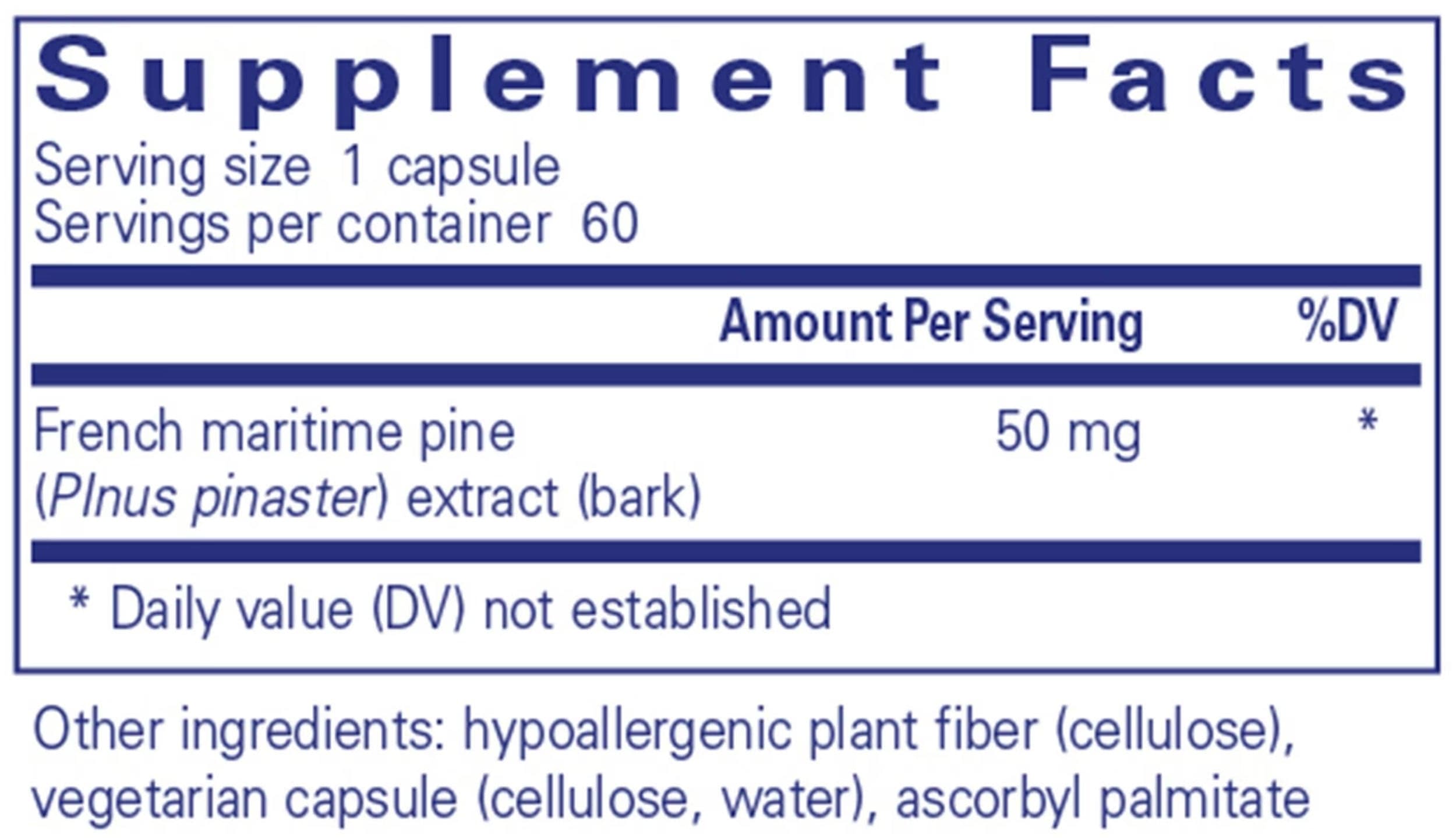 Pure Encapsulations Pycnogenol (pine bark extract) 50mg Ingredients 