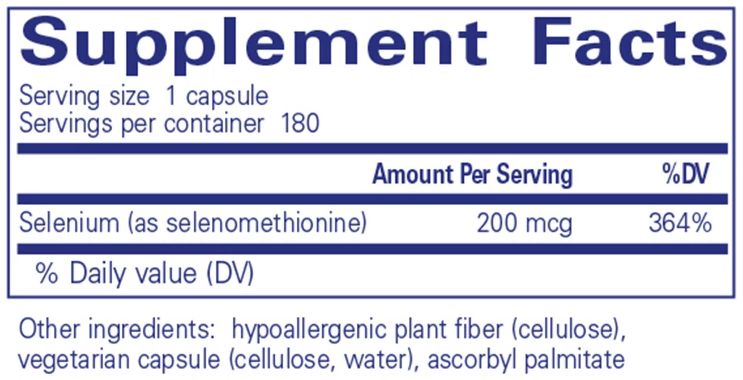 Pure Encapsulations Selenium (Selenomethionine) Ingredients 