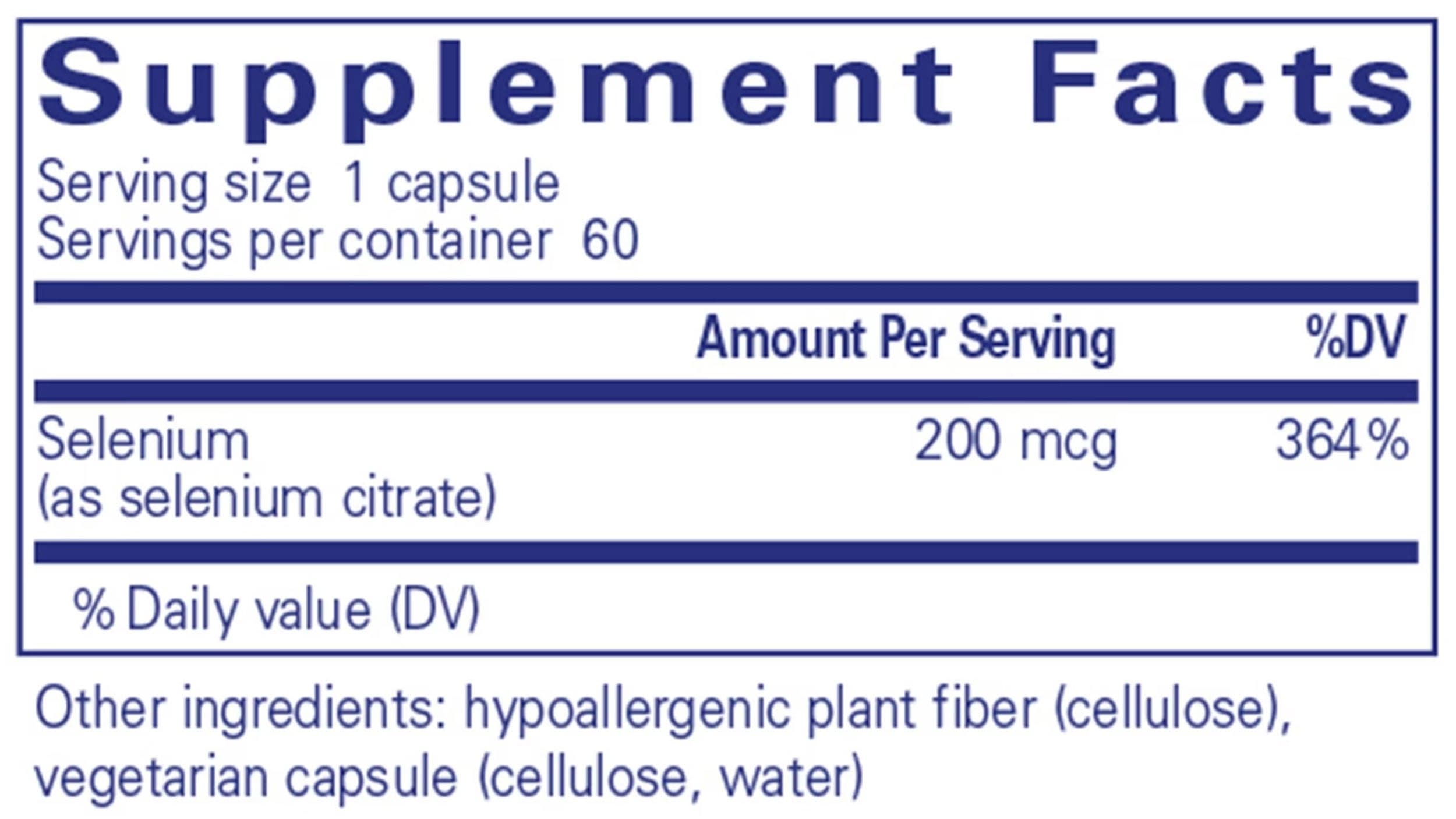 Pure Encapsulations Selenium (citrate) Ingredients 
