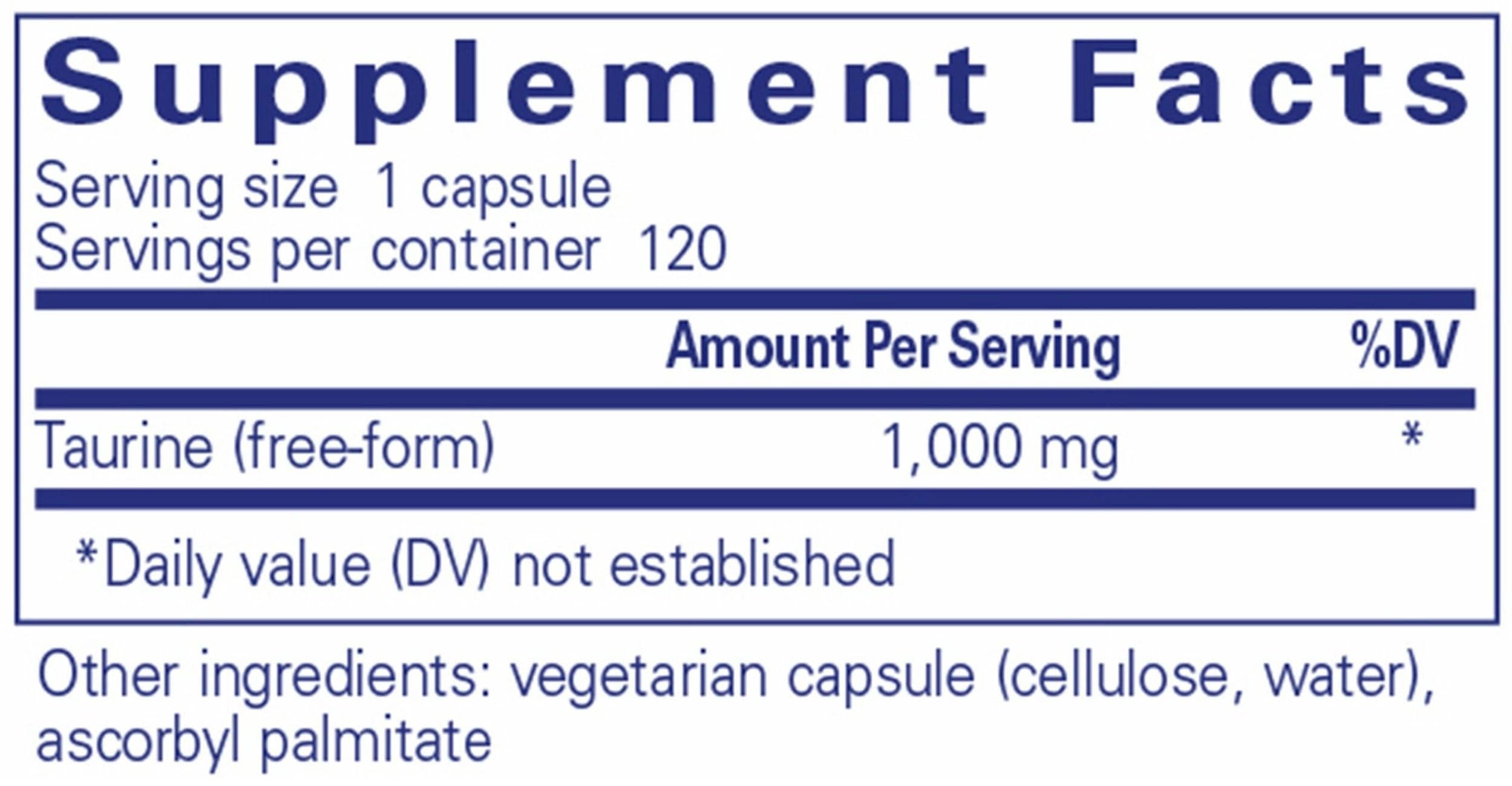 Pure Encapsulations Taurine 1,000 mg Ingredients 