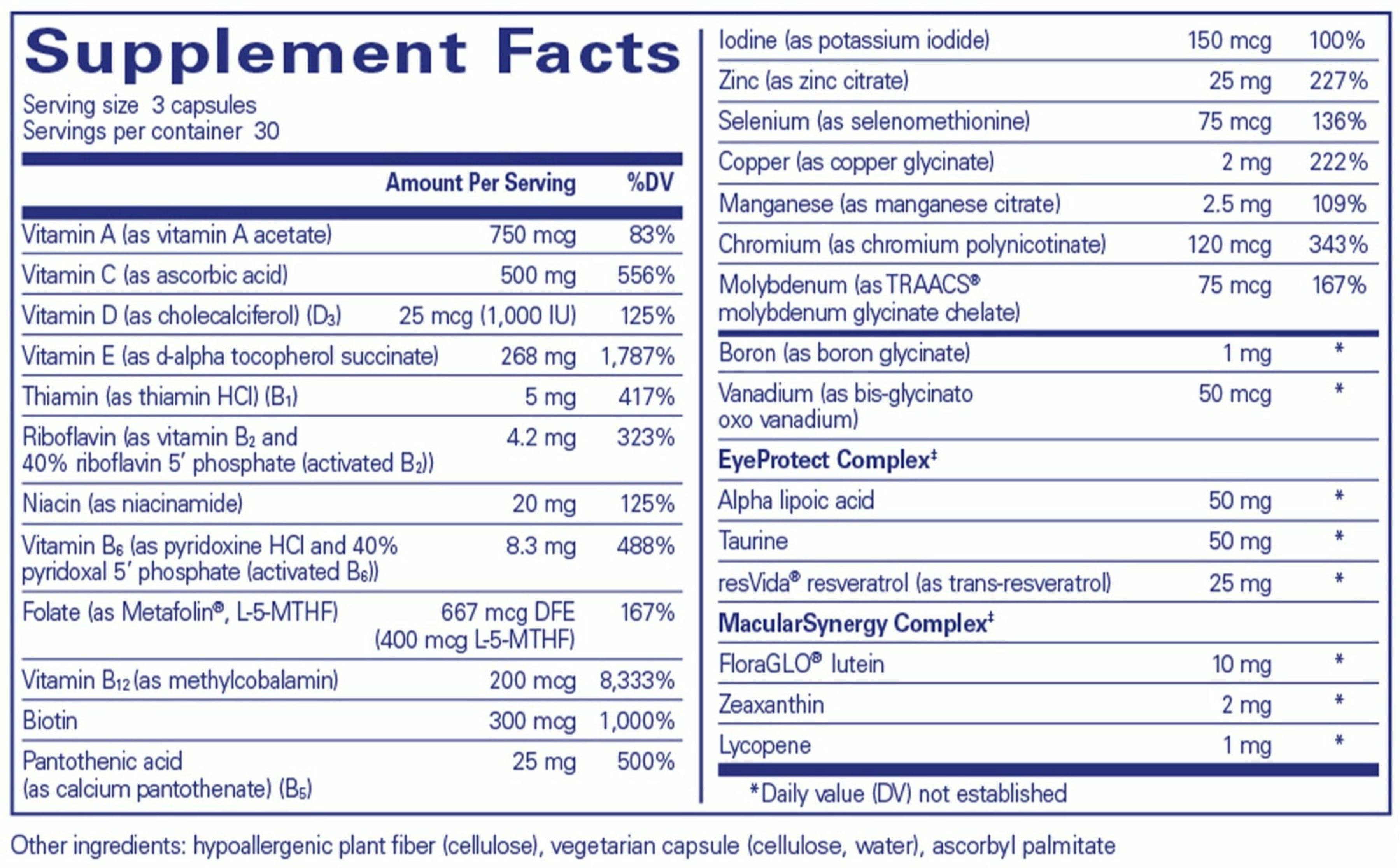 Pure Encapsulations VisionPro Nutrients Ingredients