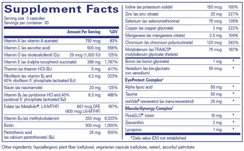 Pure Encapsulations VisionPro Nutrients Ingredients