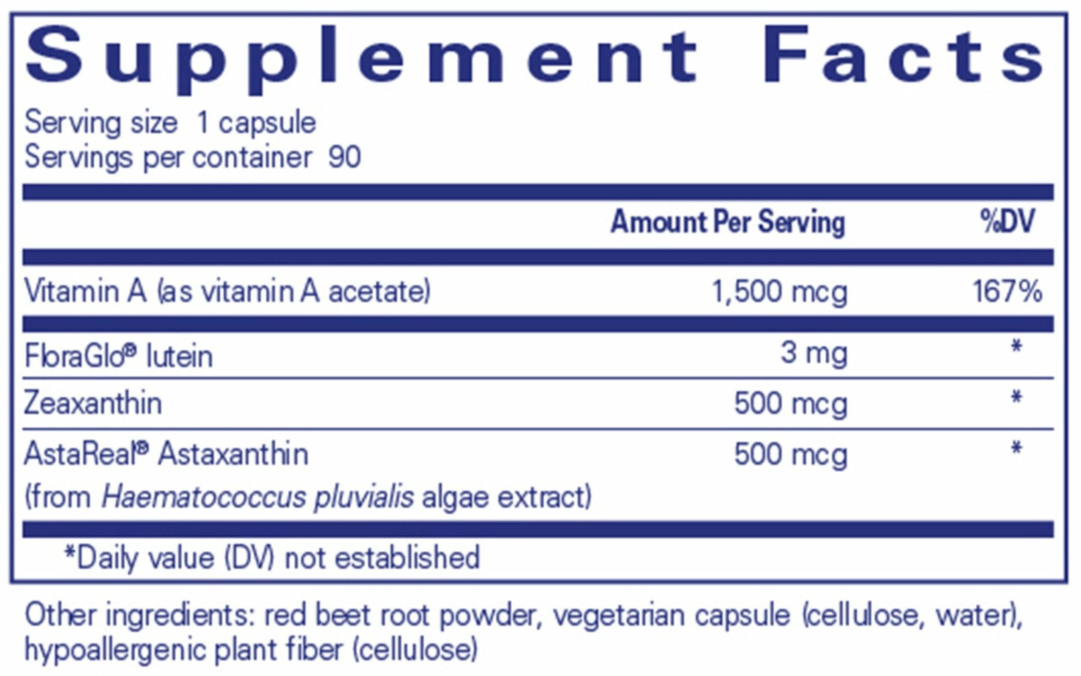 Pure Encapsulations Vitamin A + Carotenoids Ingredients 