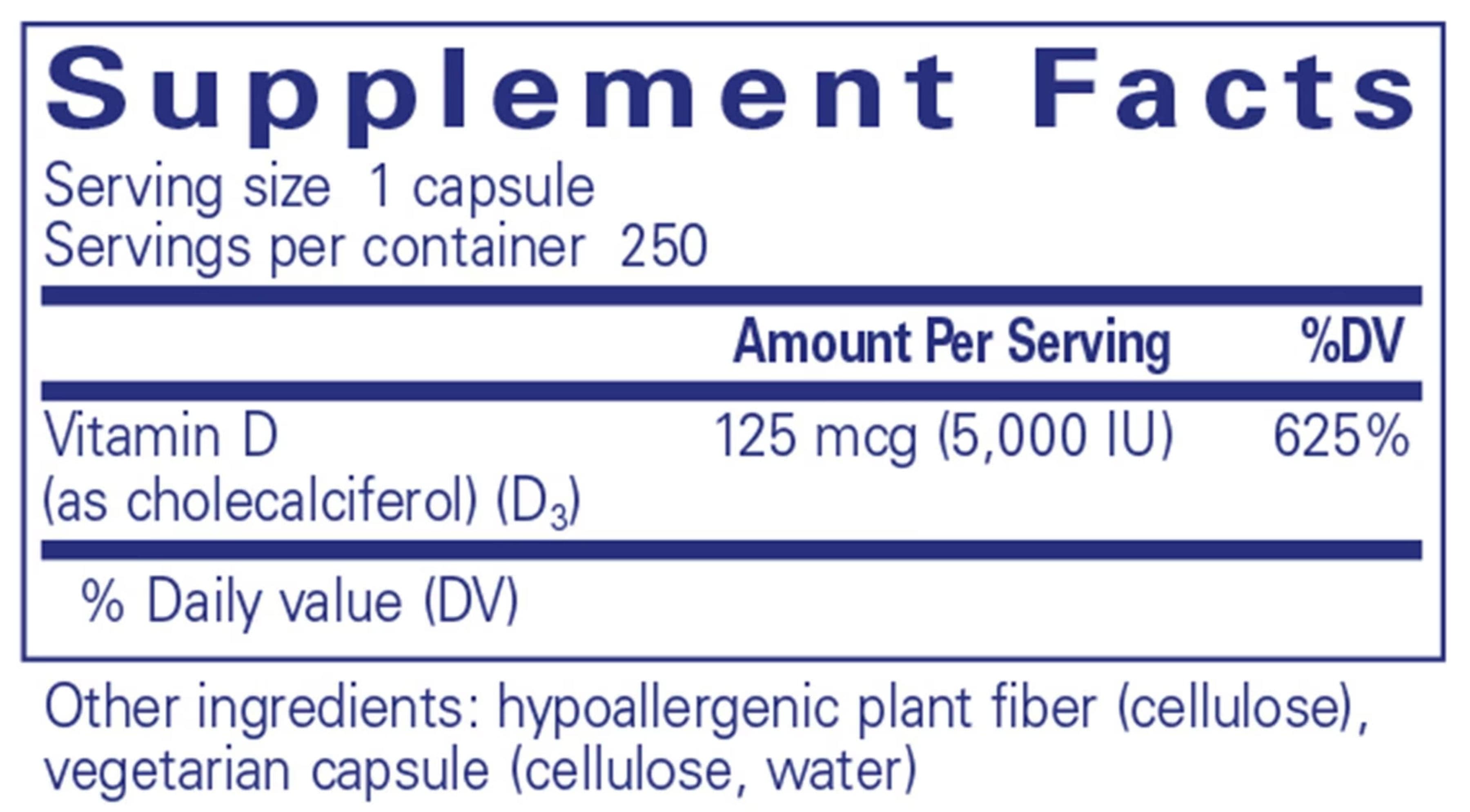 Pure Encapsulations Vitamin D3 125 mcg (5,000 IU) Ingredients 