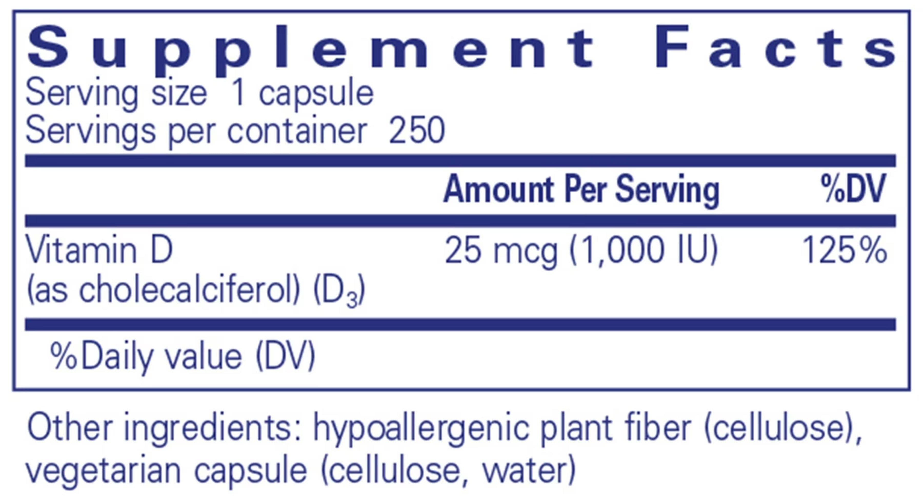 Pure Encapsulations Vitamin D3 25 mcg (1,000 IU) Ingredients 