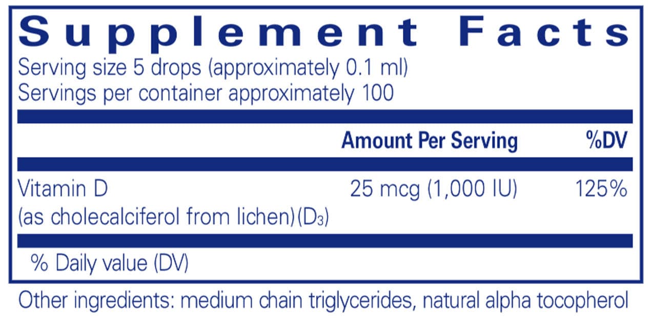 Pure Encapsulations Vitamin D3 (Vegan) liquid Ingredients 