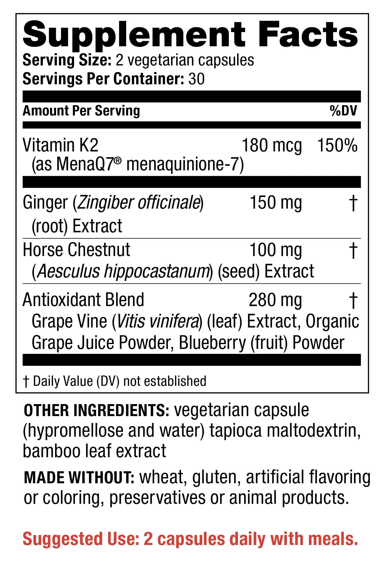 Redd Remedies Circulation VA Ingredients