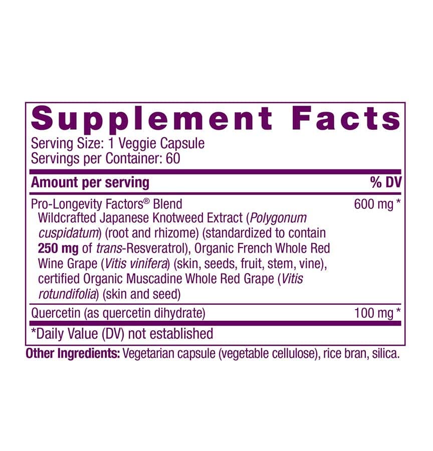Reserveage Nutrition Resveratrol 250mg Ingredients