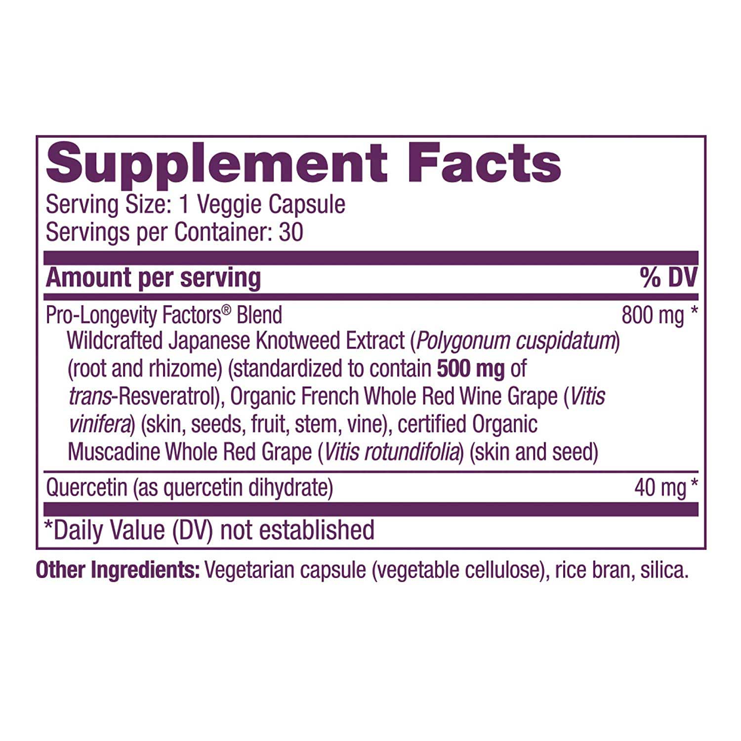  Reserveage Nutrition Resveratrol 500mg  Ingredients