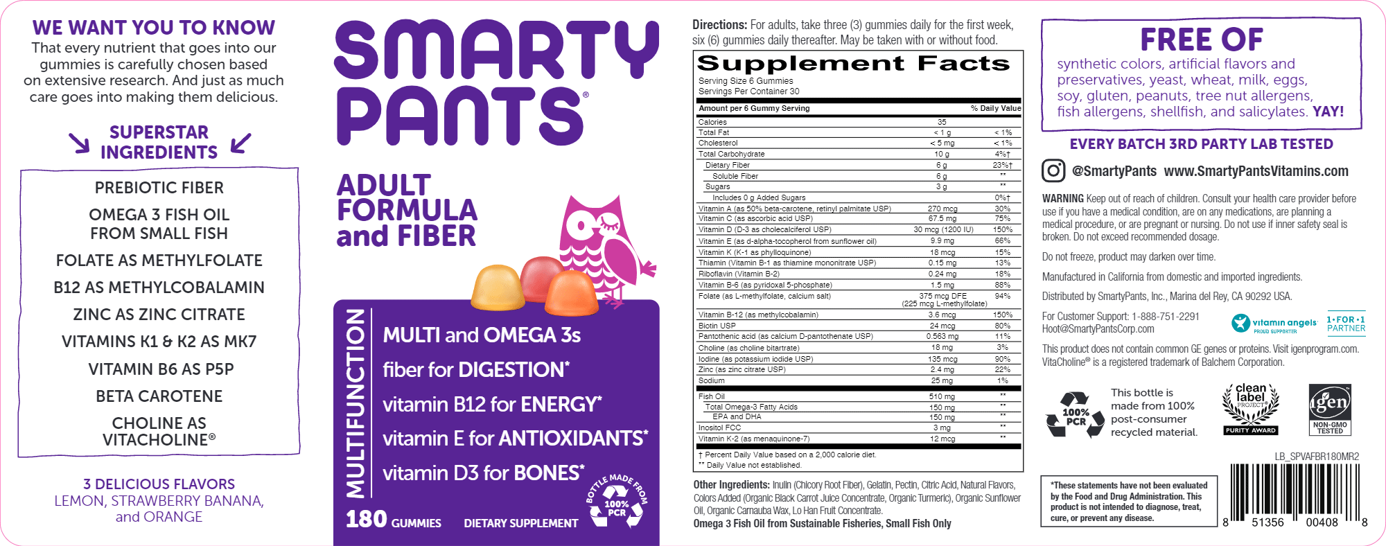 SmartyPants Adult Formula and Fiber Ingredients