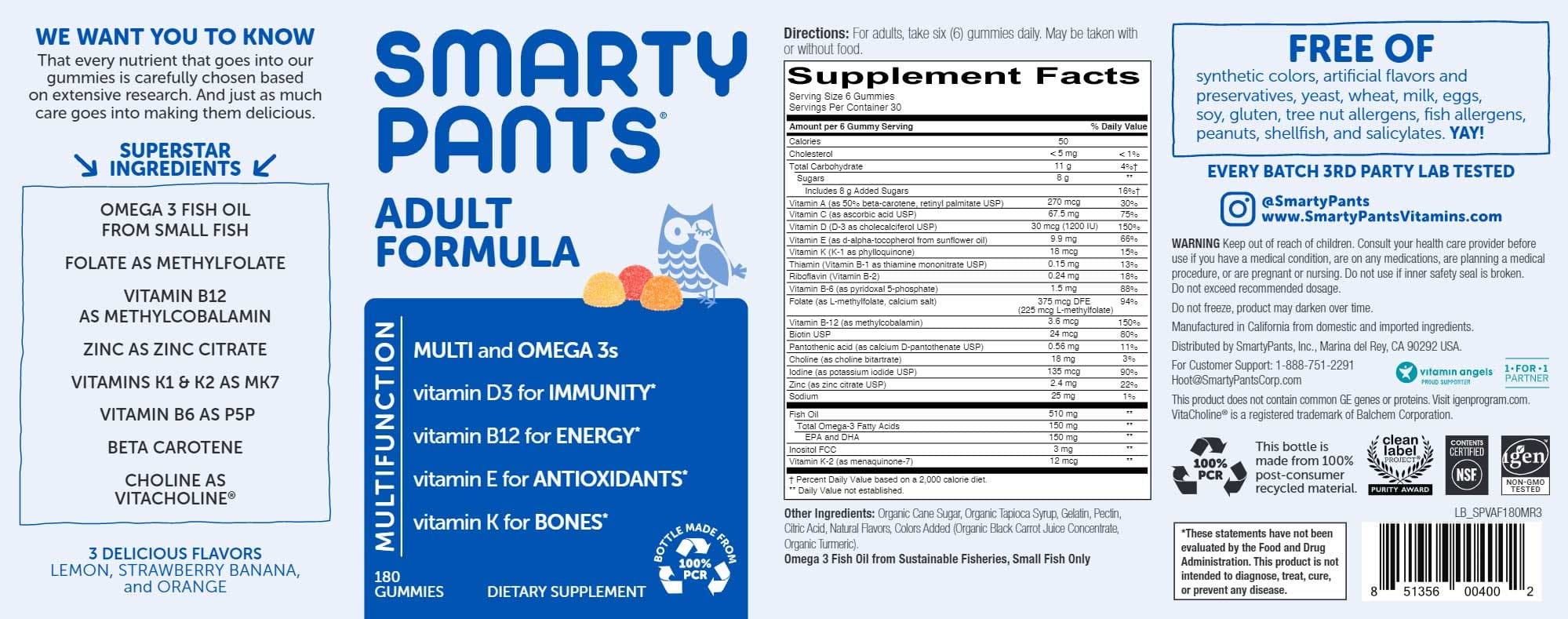 SmartyPants Adult Formula Ingredients