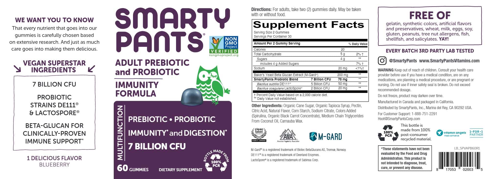 SmartyPants Adult Probiotic, Prebiotic Blueberry Ingredients