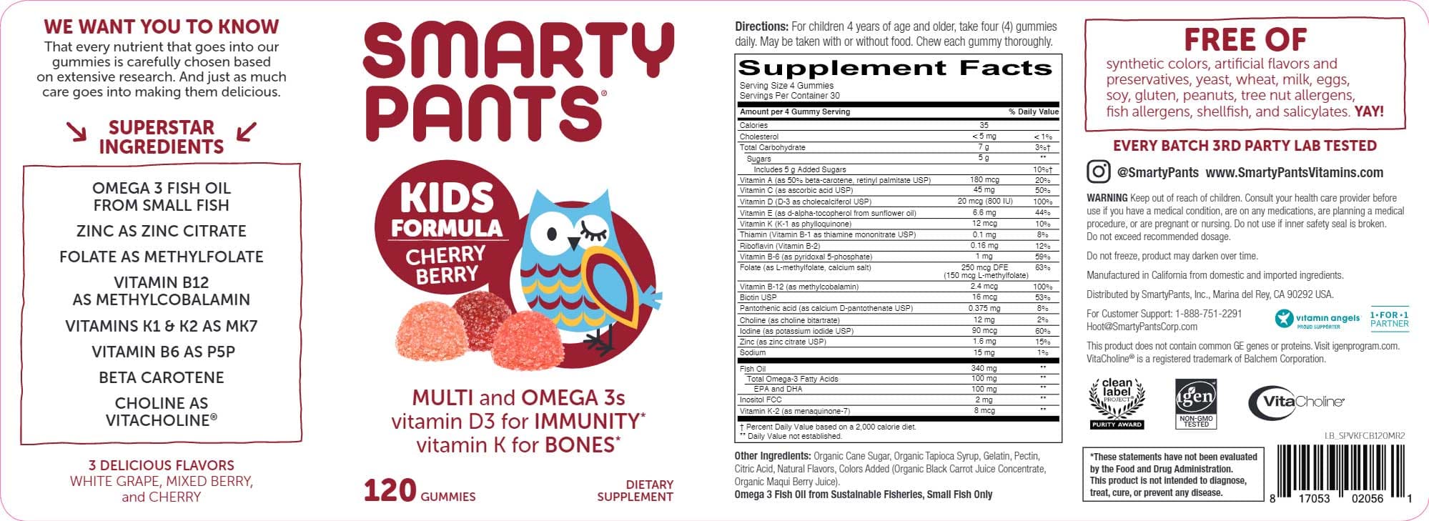 SmartyPants Kids Formula Cherry Berry Ingredients