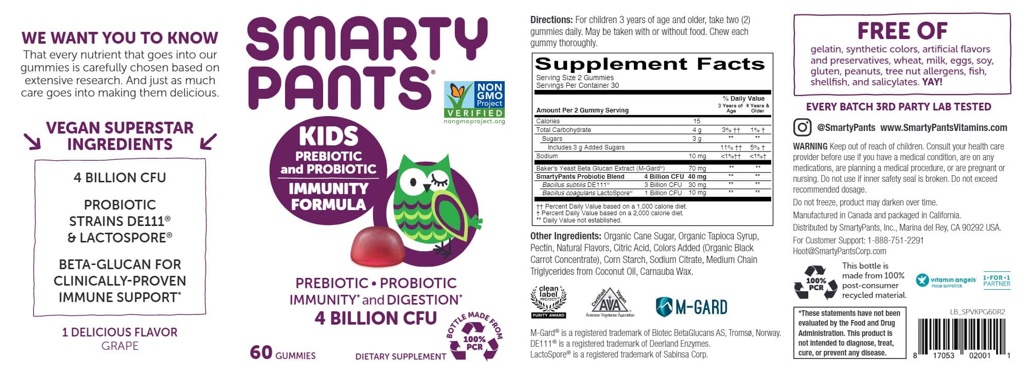 SmartyPants Kids Probiotic, Prebiotic Grape Ingredients