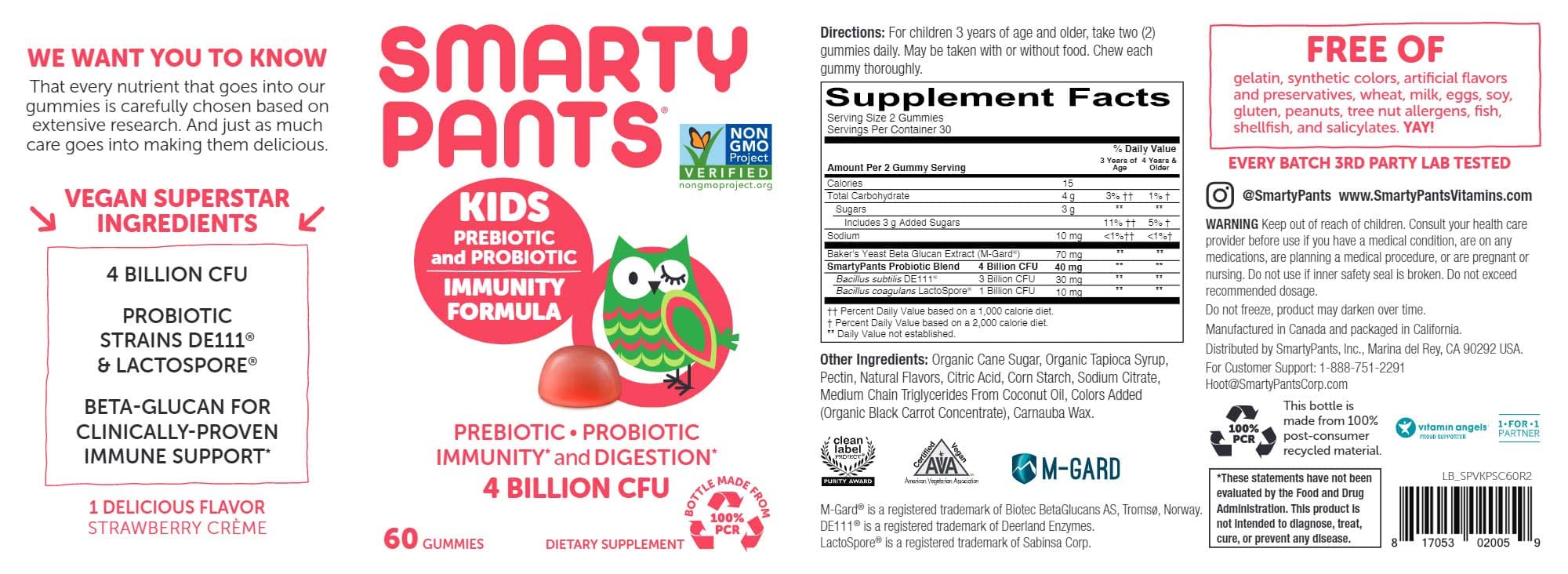 SmartyPants Kids Probiotic, Prebiotic Strawberry Ingredients