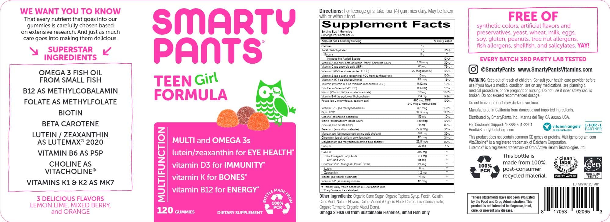 SmartyPants Teen Girl Formula Ingredients