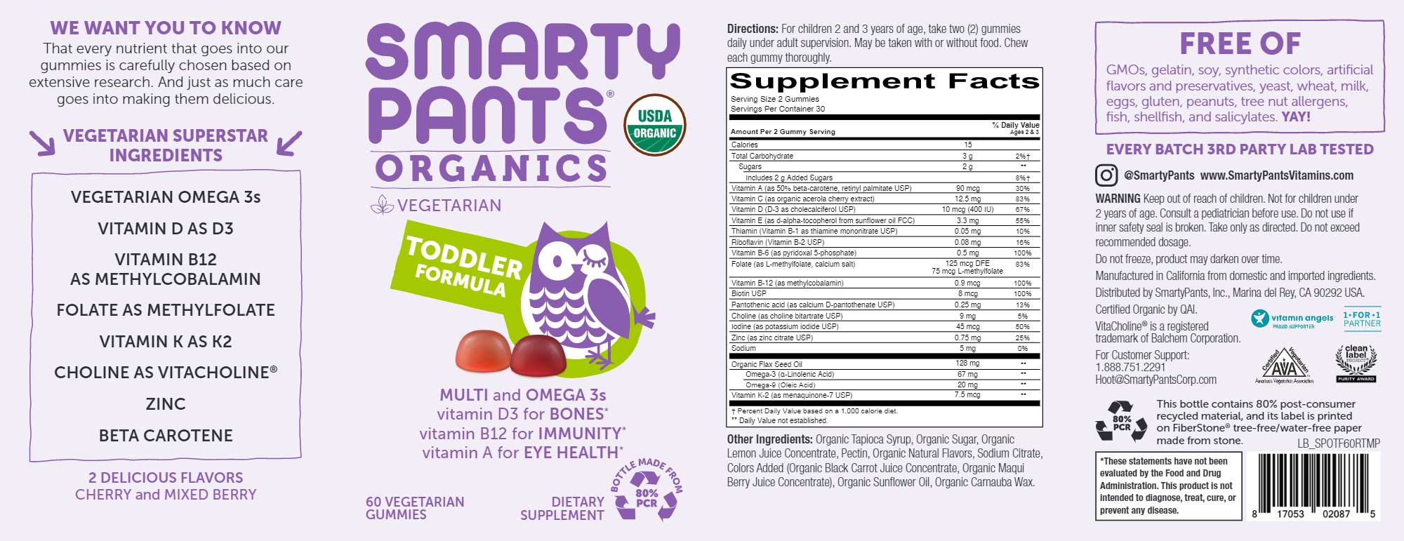 SmartyPants Toddler Formula Organic Ingredients