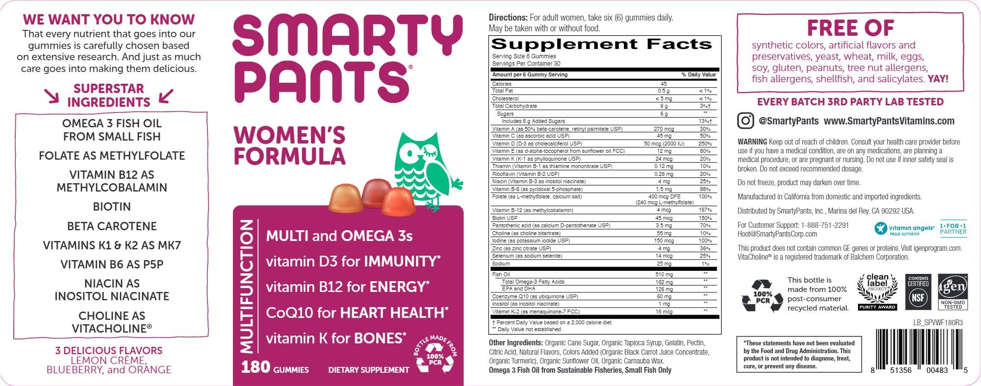 SmartyPants Women's Formula Ingredients