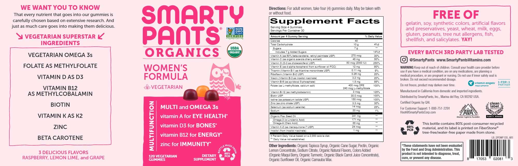 SmartyPants Women's Organic Formula Ingredients