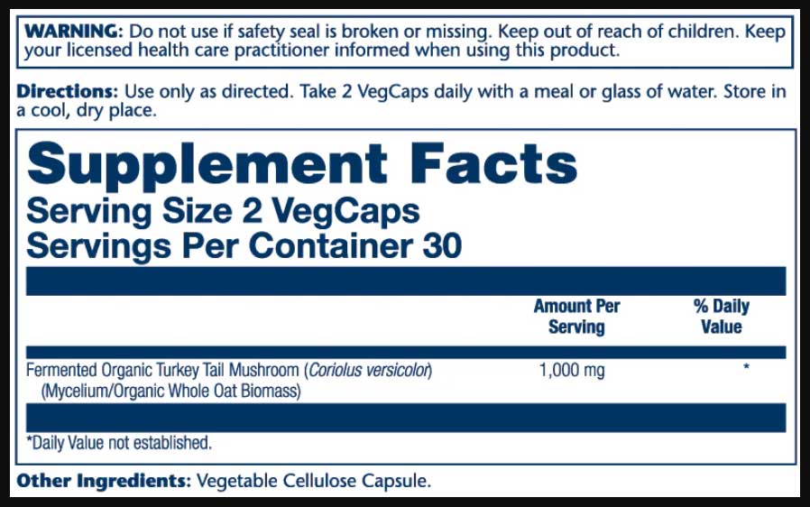 Solaray Fermented Organic Turkey Tail 1000 mg Ingredients 