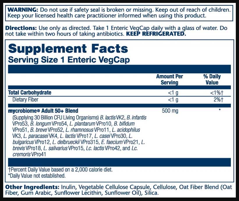 Solaray Mycrobiome Probiotic Adult 50+ Ingredients 